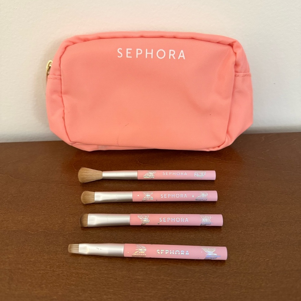 SEPHORA Mini Butterfly Beauty Eye Brush Set Limited Edition With Travel Bag NWOB